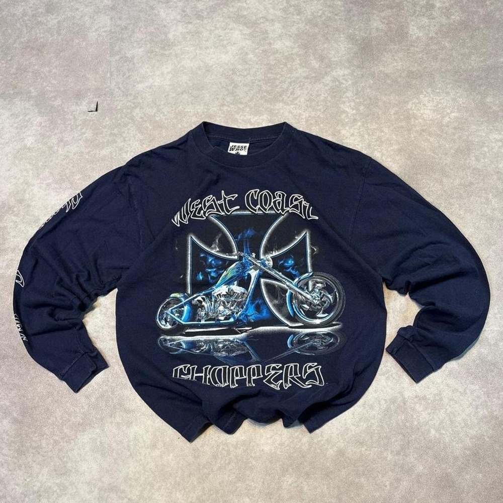 Vintage Y2K West Coast Choppers Biker Long Sleeve Graphic Shirt Mens Fits XS S